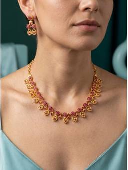Vosgi - Ruby Pink Floral Bloom Statement Jewellery Set