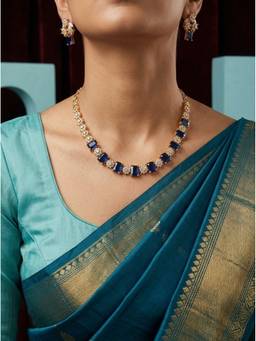 Vosgi - Sapphire Blue Crystal Floral Link Jewellery Set