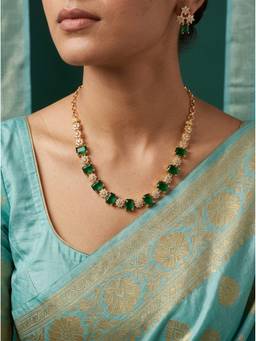 Vosgi - Emerald Green Crystal Floral Link Jewellery Set