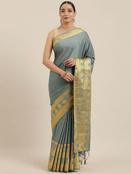 Mimosa - Women Kanjivaram Crepe Saree With Unstitched Blouse