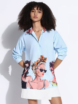 SHOWOFF - Edition Women Graphic Blue Oversized Shirt