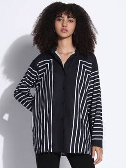 SHOWOFF - Edition Women Striped Black Oversized Shirt
