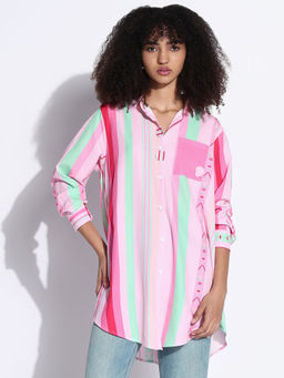 SHOWOFF - Edition Women Striped Pink Oversized Shirt