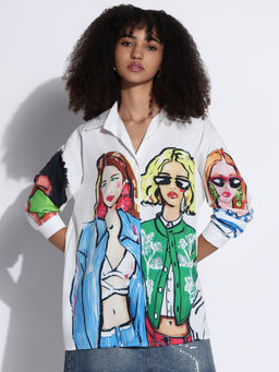 SHOWOFFFF - Edition Women Graphic White Oversized Shirt