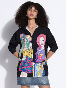 SHOWOFF - Edition Women Graphic Black Oversized Shirt