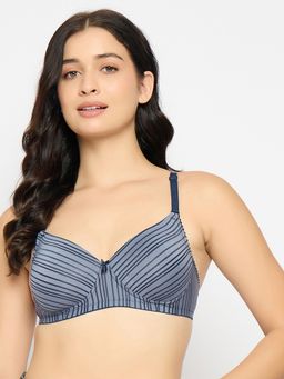 Clovia - Padded Non-Wired Full Coverage Striped Multiway T-Shirt Bra In Grey