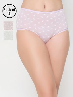 Clovia - Cotton Spandex High Waist Outer Elastic Hipster Panty - Multi-Color (Pack of 3)