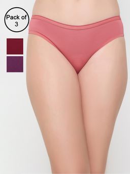 Clovia - Cotton Spandex Low Waist Outer Elastic Bikini Panty - Multi-Color (Pack of 3)