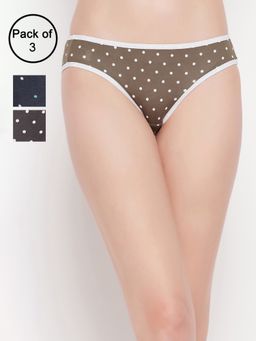 Clovia - Cotton Spandex Low Waist Outer Elastic Bikini Panty - Multi-Color (Pack of 3)