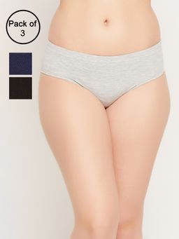 Clovia - Cotton Spandex Medium Waist Outer Elastic Hipster Panty - Multi-Color (Pack of 3)