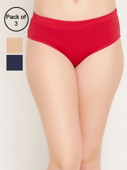Clovia - Cotton Spandex Medium Waist Outer Elastic Hipster Panty - Multi-Color (Pack of 3)