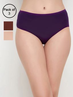 Clovia - Modal Medium Waist Outer Elastic Hipster Panty - Multi-Color (Pack of 3)