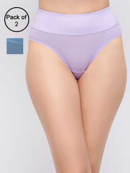 Clovia - Cotton Spandex High Waist Outer Elastic Hipster Panty - Multi-Color (Pack of 2)