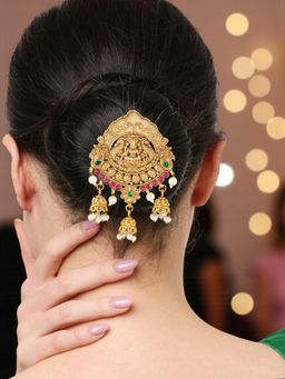 OOMPH - Gold Ethnic Hair Bun Pin Juda Pin - Kempu Stones - Laxmi Design