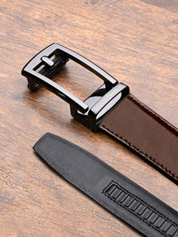 Louis Stitch - Brown Premium VT Leather Mens Gunmetal Black Buckle Auto Lock Belt