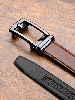 Louis Stitch - Tan Premium VT Leather Mens Gunmetal Black Buckle Auto Lock Belt