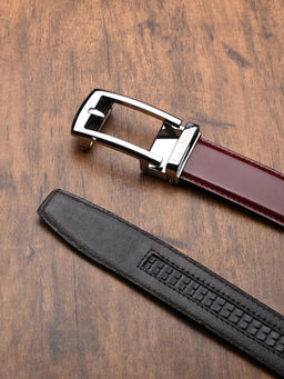 Louis Stitch - Maroon Premium VT Leather Mens Chrome Buckle Auto Lock Belt