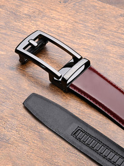 Louis Stitch - Maroon Premium VT Leather Mens Gunmetal Black Buckle Auto Lock Belt