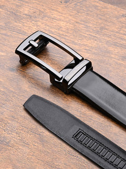Louis Stitch - Black Premium VT Leather Mens Gunmetal Black Buckle Auto Lock Belt