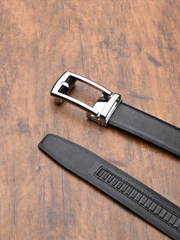 Louis Stitch - Black Premium VT Leather Mens Chrome Buckle Auto Lock Belt