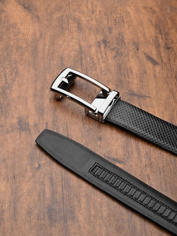 Louis Stitch - Black Premium VT Leather Mens Chrome Buckle Auto Lock Belt