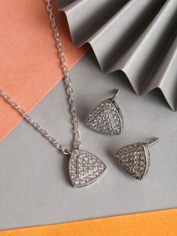 CLARA - 925 Silver Rhodium Plated Swiss Zirconia Nora Pendant Earrings Chain Set for Women