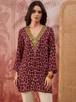 First Resort by Ramola Bachchan - Baroque Animal Print Pink Tunic