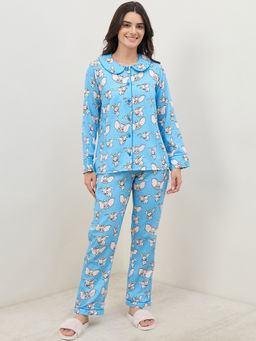 First Resort by Ramola Bachchan - Women Blue Dumbo Printed Shirt and Pyjama
