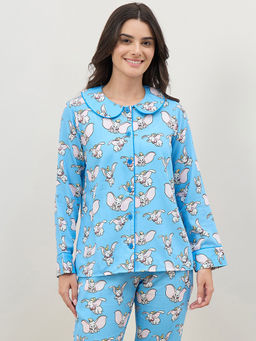 First Resort by Ramola Bachchan - Women Blue Dumbo Full Sleeve Night Shirt