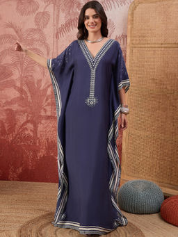 First Resort by Ramola Bachchan - Navy Blue Bohemian Geometric Kaftan Dress