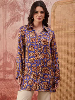 First Resort by Ramola Bachchan - Women Multi Colour Patched Leopard Print Shirt