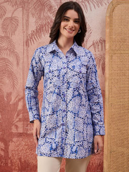 First Resort by Ramola Bachchan - Women Blue Animal Printed Structured Shirt