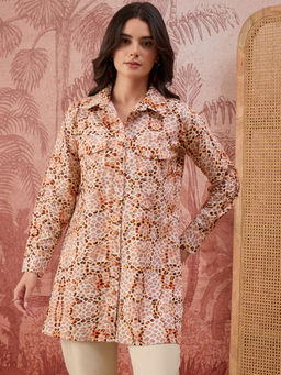 First Resort by Ramola Bachchan - Women Orange Animal Printed Structured Shirt
