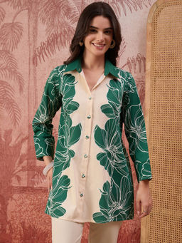 First Resort by Ramola Bachchan - Women Green Bold Florals Printed Shirt