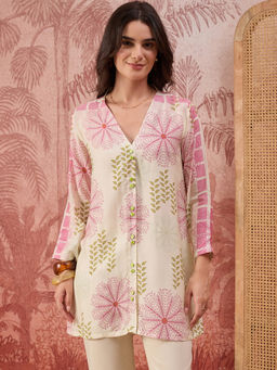 First Resort by Ramola Bachchan - Women Cream Leafline Blush Casual Shirt