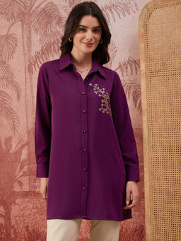 First Resort by Ramola Bachchan - Women Purple Embellished Casual Shirt