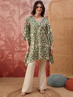 First Resort by Ramola Bachchan - Women Green And Yellow Animal Printed Tunic