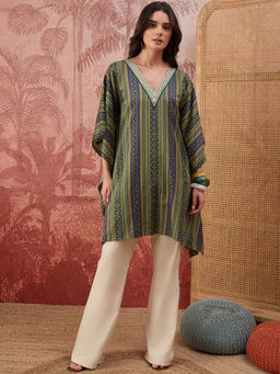 First Resort by Ramola Bachchan - Women Green And Yellow Striped Tunic