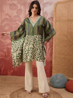 First Resort by Ramola Bachchan - Women Green And Yellow Half-And-Half Striped Tunic
