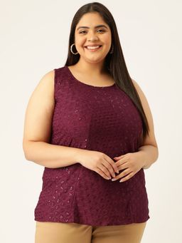 theRebelinme - Plus Size Women Purple Color Embellished Top