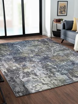 OBSESSIONS - Blue and Grey Abstract Polyester Carpet (5X7 Feet)