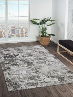 OBSESSIONS - Blue Abstract Polyester Carpet (5X7 Feet)