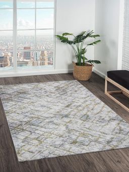 OBSESSIONS - Grey and Olive Abstract Polyester Carpet (5X7 Feet)