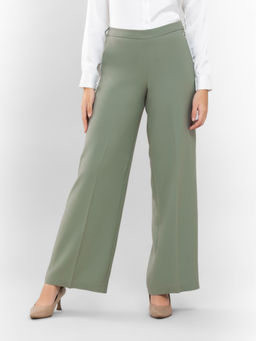 D’ALMIRAH - Women Sage Green High-Rise Wrinkle Free Trousers