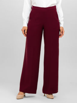 D’ALMIRAH - Women Maroon High-Rise Wrinkle Free Trousers