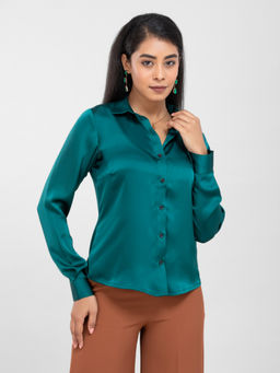 D’ALMIRAH - Emerald Teal Solid Satin Shirt