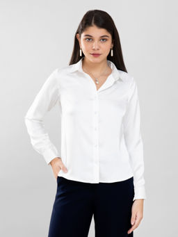 D’ALMIRAH - Pearl White Solid Satin Shirt