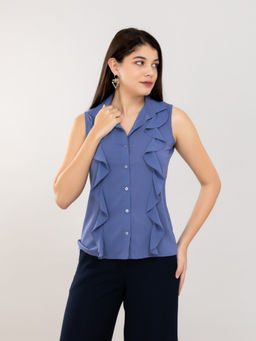 D’ALMIRAH - Blue Ruffle Shirt Style Top