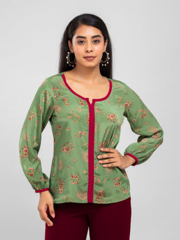 D’ALMIRAH - Green Floral Print Top