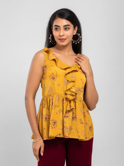 D’ALMIRAH - Mustard Peplum Floral Print Top